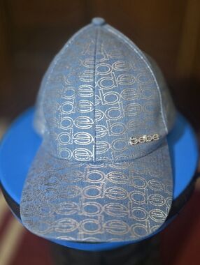 Blue Patterned Baseball Cap with Metallic Logo